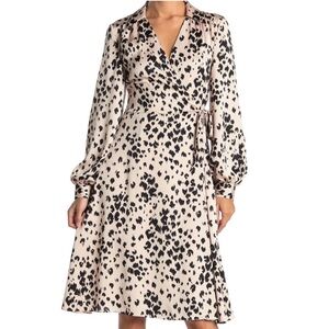 Trina Turk Black and White Leopard Confidential Wrap Midi Dress Size 12